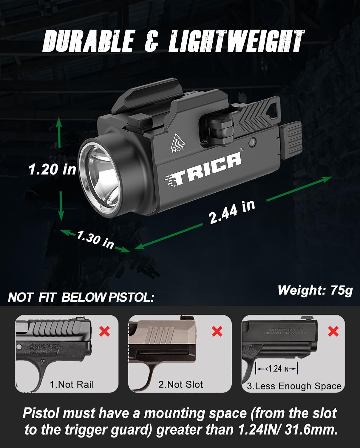 800 Lumens Compact Pistol Light, USB Rechargeable Rail-Mounted Tactical WeaponLight with Adjustable Rail, Quick Release Mini Handgun Flashlight Compatiable for 1913,GL Rail (Desert Tan)