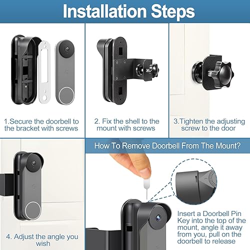 Miniatura 6 de Soporte horizontal ajustable para timbre Google Nest (batería), soporte sin taladro para cámara de timbre de Google, ángulo ajustable (40° izquierdo