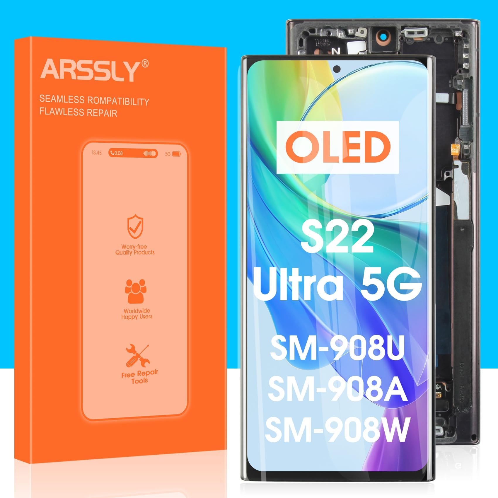 - OLED Screen Replacement for Samsung Galaxy S22 Ultra 5G S908 - LCD Display for Samsung S22 Ultra Digitizer SM-S908 SM-S908U SM-S908N Touch Screen Assembly with Tools(Black with Frame)