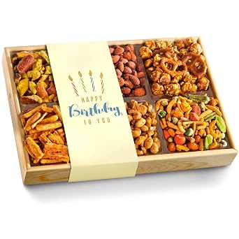 Happy Birthday Crunch n Munch Snack & Nut Variety Tray Gift Box