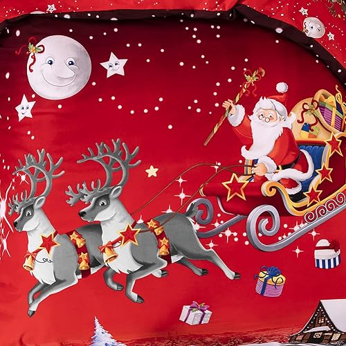 Miniatura 4 de JERYMUND Funda de edredón de Navidad tamaño individual  Juego de ropa de cama de ciervo de Papá Noel para niños y adultos, funda de edredón con