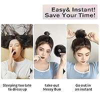 Vista 9 de isheeny Moño de Cabello Humano 100%, Moño Despeinado Pieza de Cabello Extensiones de Cabello Humano Real Rizado Natural Moño de Cabello Marrón