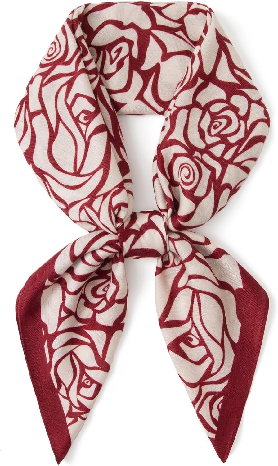 Wool Feel Square Scarf Wrap - Featherlight & Wrinkle-Free, 35"x35" Shawl for Travel & Office. Ready-to-Gift.