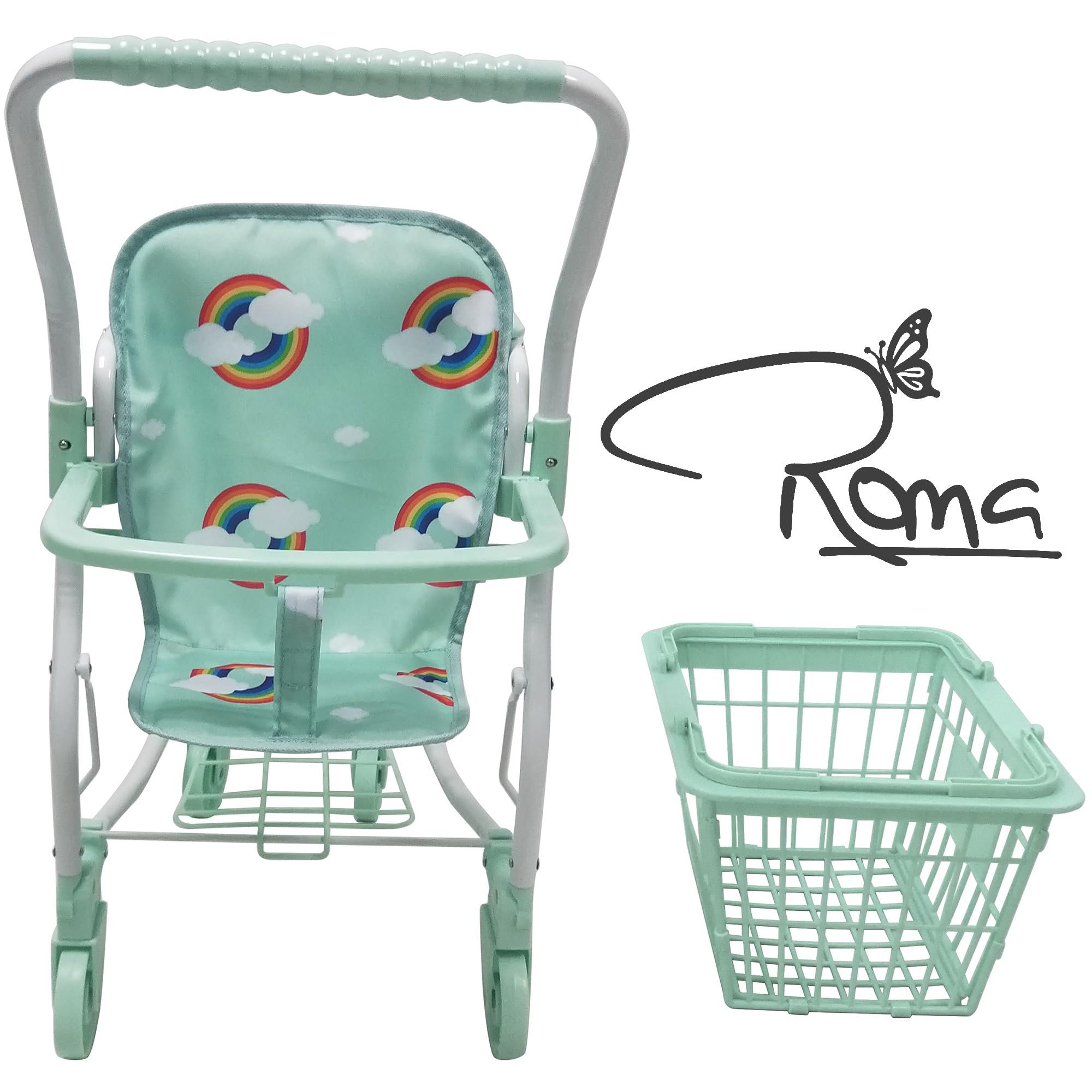 Carrito De Compras Para Muñecas Roma Teddy De 67 Cm: Cesta Extraíble, Ruedas Giratorias, Diseño De Osito Beige, Para Juegos De Rol De Compras Y Cuidado De Muñecas