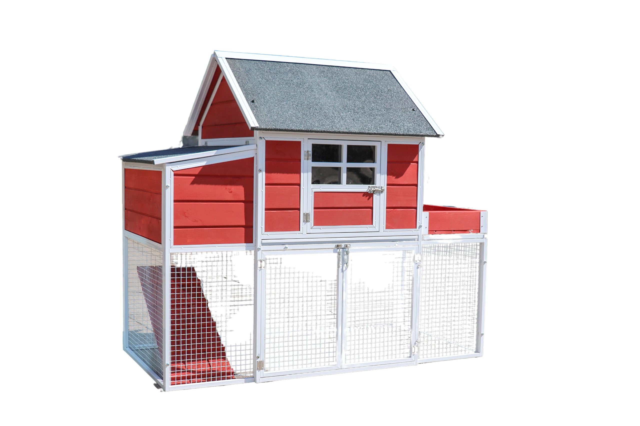 AdvantekWin Pet Blooming Chicken Coop with Flower Bed and Nesting Box for 3-4 Chicken, Red