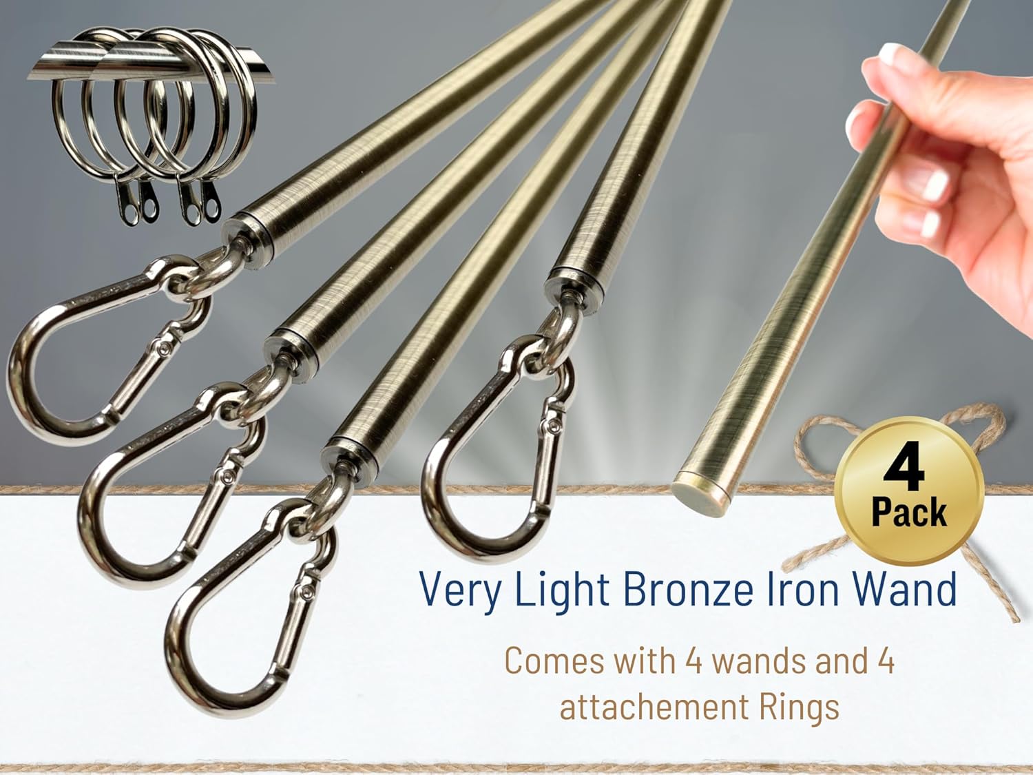 46 inch (4 Pack) Light Bronze Iron Curtain Pull Wand - Drapery Pull Rod - Strong Curtain Pull Rod - Metal Drapery Wand - curtain wand (46in AB 4pk)