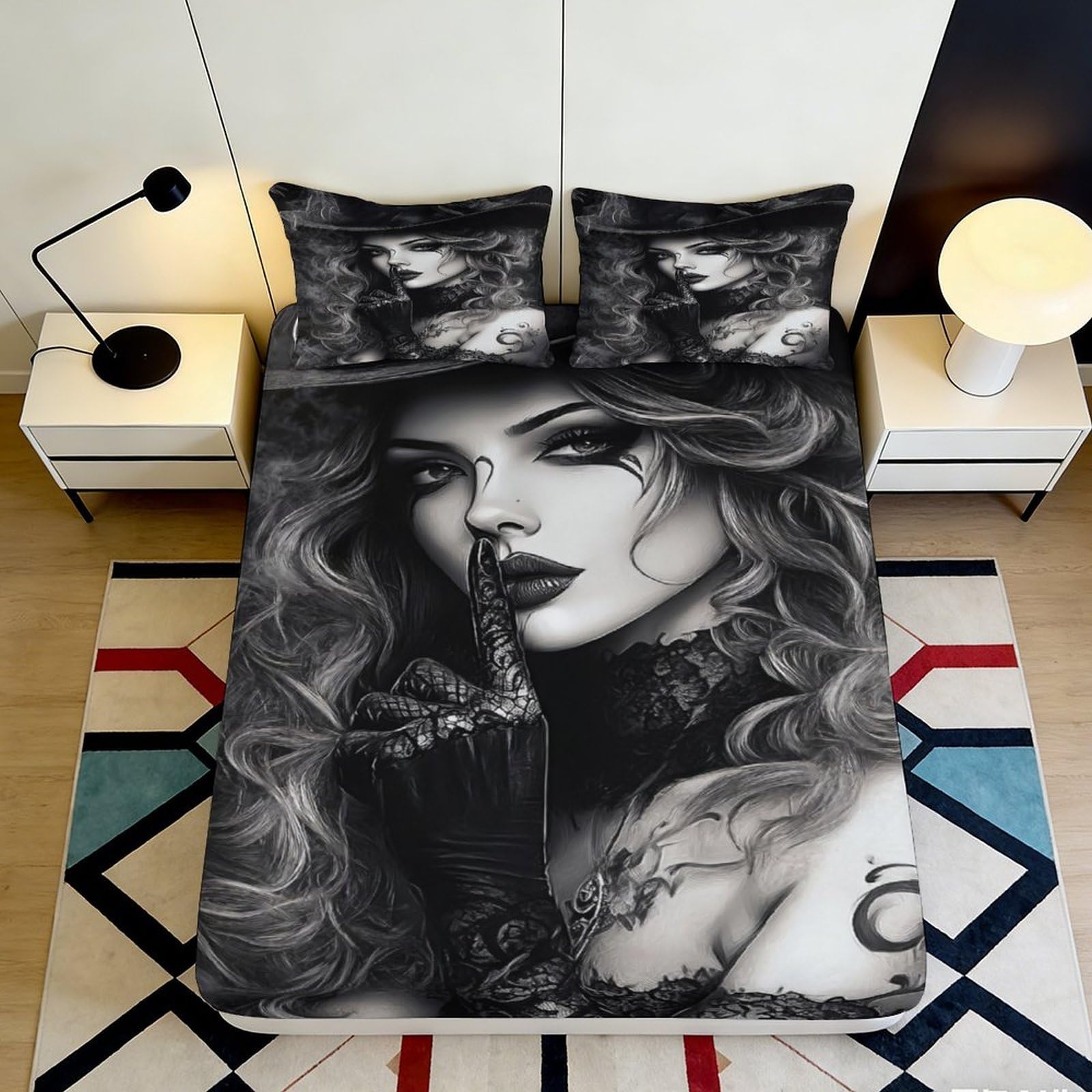 Jqzkxnhpbr Style-8 3D Printed Gothic Woman Fitted Sheet Microfiber Soft Breathable Tattoo Art Bed Cover For Bedroom Decor 90X200x25cm