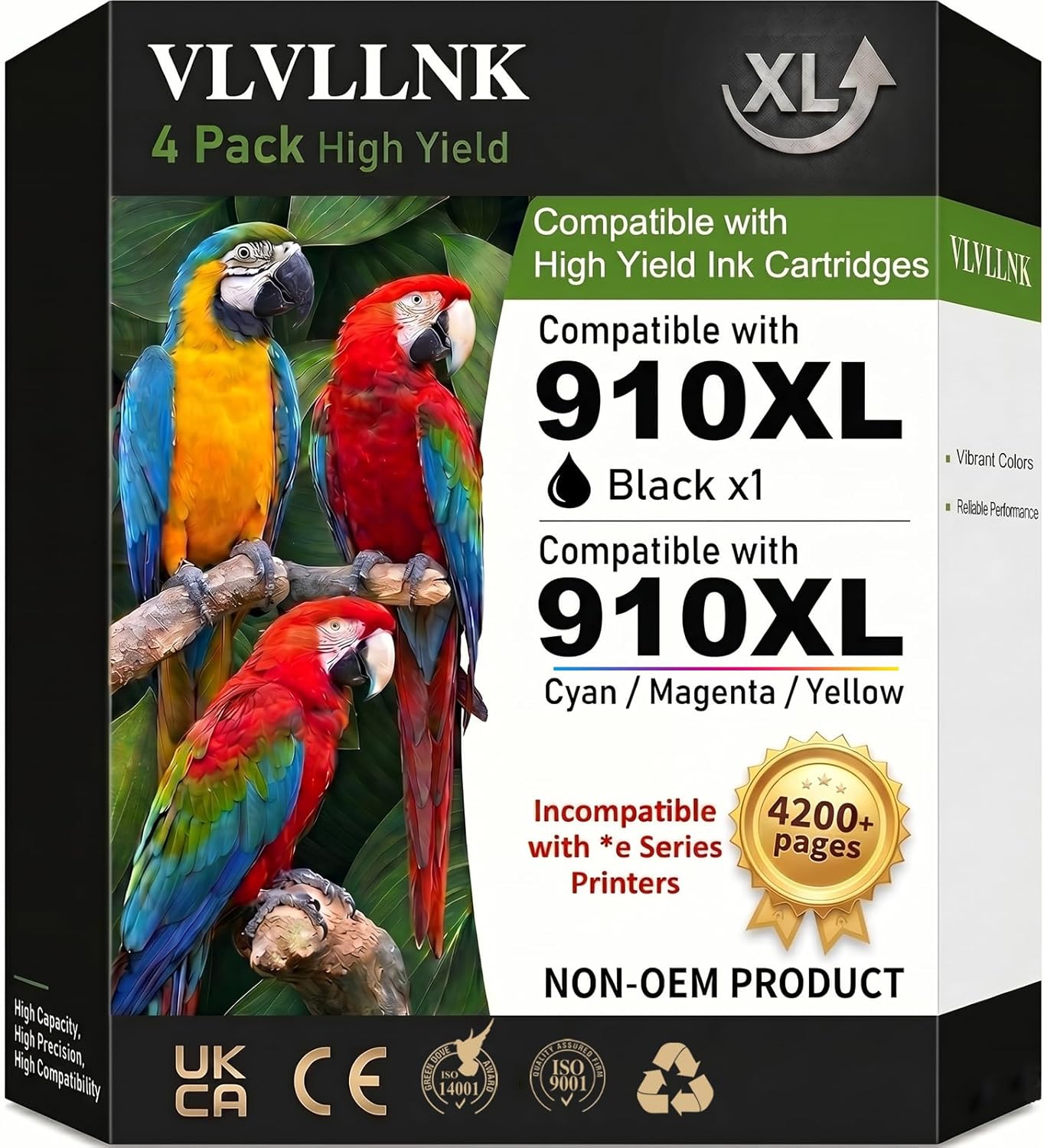 Replacement for 910XL Ink Cartridges Compatible for 910XL Ink Cartridges Combo Pack Work with OfficeJet Pro 8020 8025 8035 8028 OfficeJet 8010 8015 8018 8022 (1BK/1C/1M/1Y, 4 Pack)
