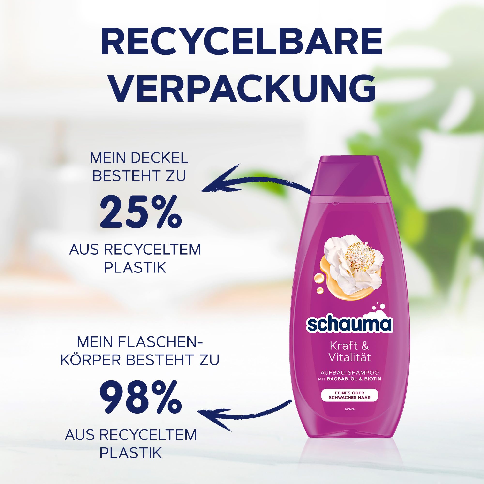 Schauma Schwarzkopf szampon regenerujący moc i witalność (5 x 400 ml), szampon do włosów wzmacnia strukturę włosów, szampon regenerujący do włosów cienkich lub słabych, z olejkiem baobabowym i biotyną