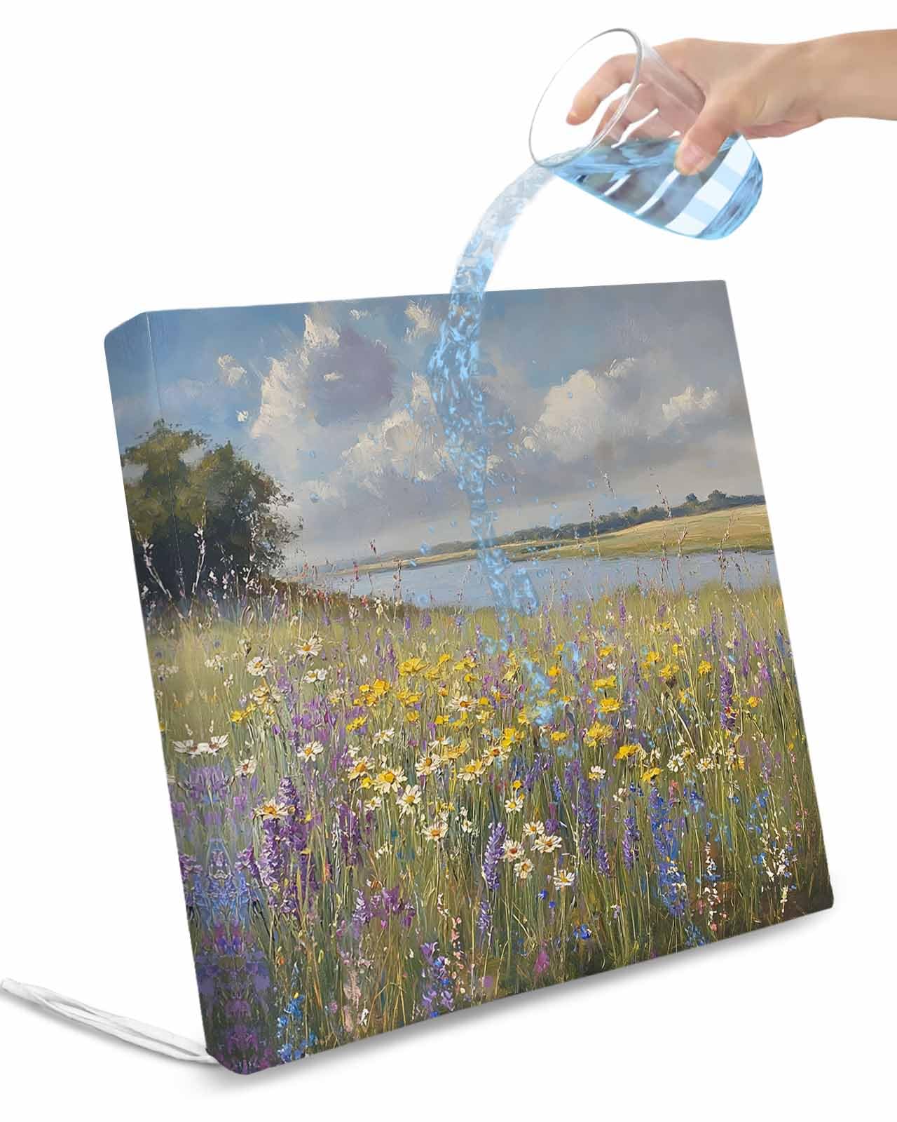 Hokiten Spring Floral Outdoor Cushion Chair Cover Set of 4 - Waterproof Couch Seat Covers, Oil Painting Pastoral Flowers Patio Furniture Protector Cushions Slipcovers for Sofa/RV, 20