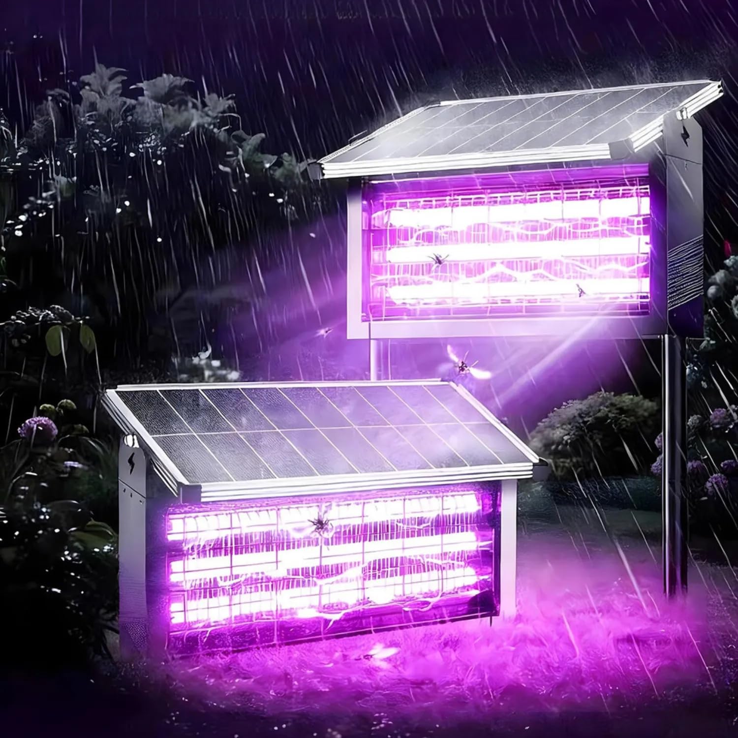 Matamosquitos solar, exterminador de insectos con luz UV, repelente de plagas impermeable para patio, jardín, parque, comunidad, control eficaz de mosquitos e insectos (negro, 23 cm)