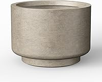 Kante 12.6 Inch Round Concrete Pedestal Planter - Modern Weathered Finish, Drainage Hole & Plug, Indoor Outdoor Durable Garden Pot