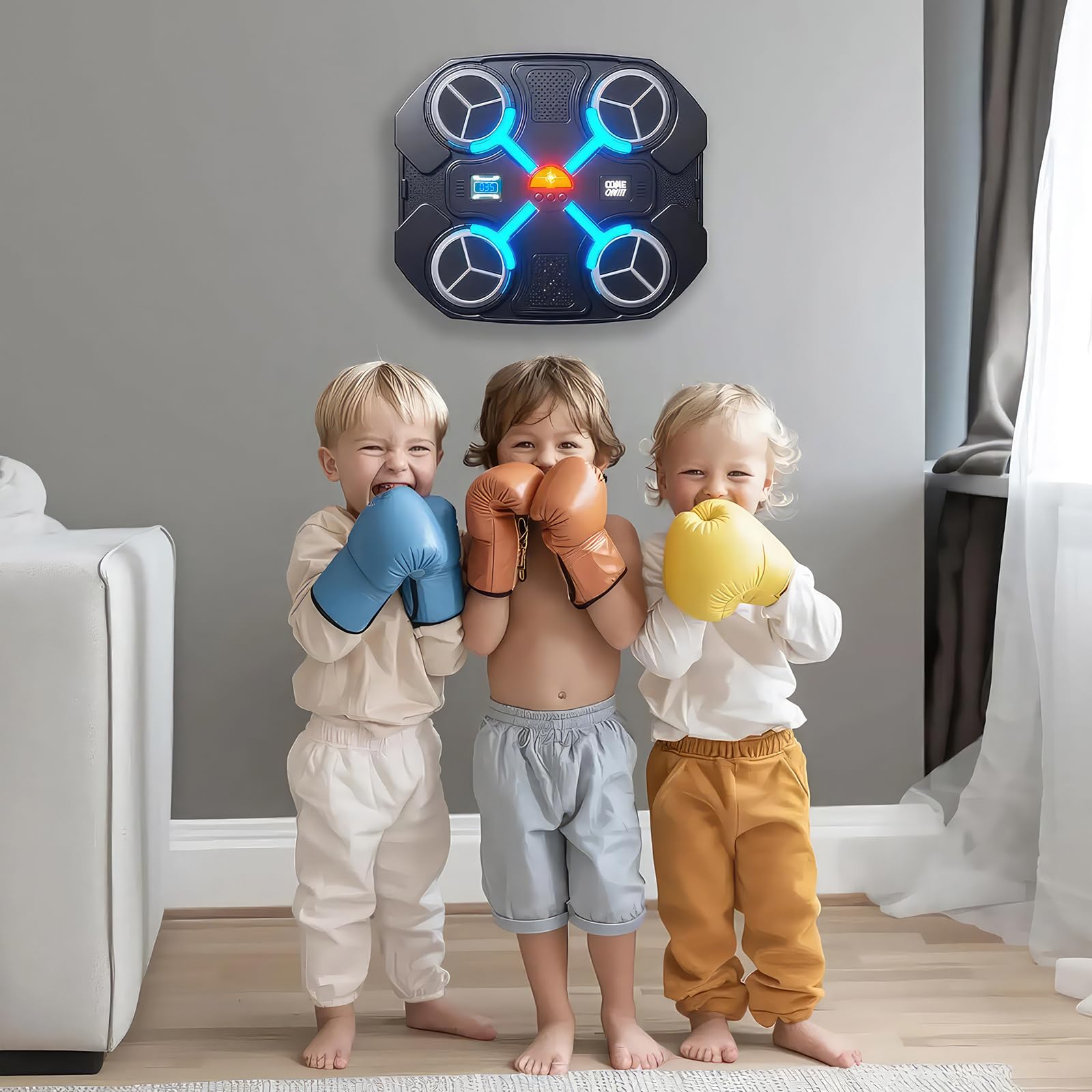 ALLOMN Macchina da boxe musicale intelligente, con 3 modalità di velocità e modalità di conteggio, da parete, con guantoni da boxe, per bambini, adulti, appassionati di bersaglio