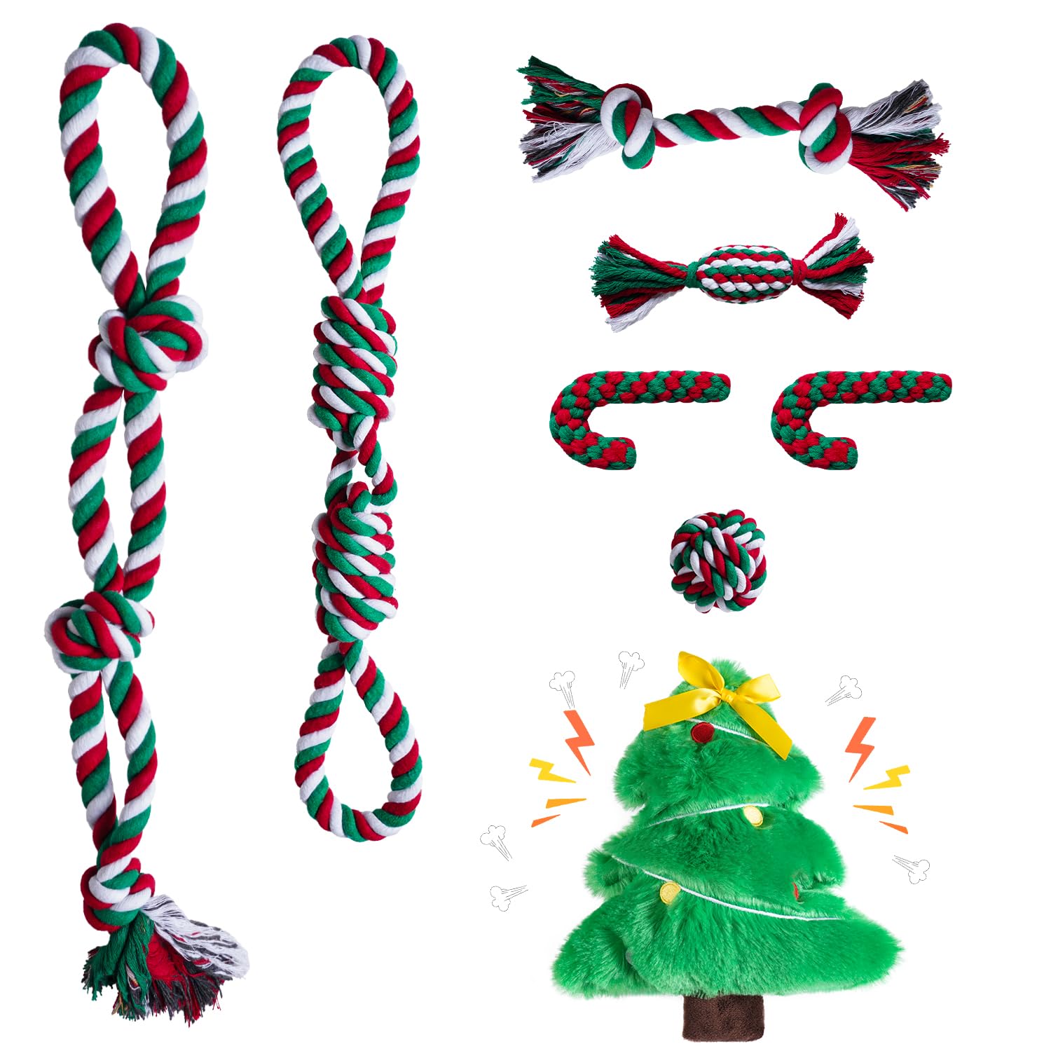 Cadeau de Noël pour chien : lot de 7 jouets en corde super résistants