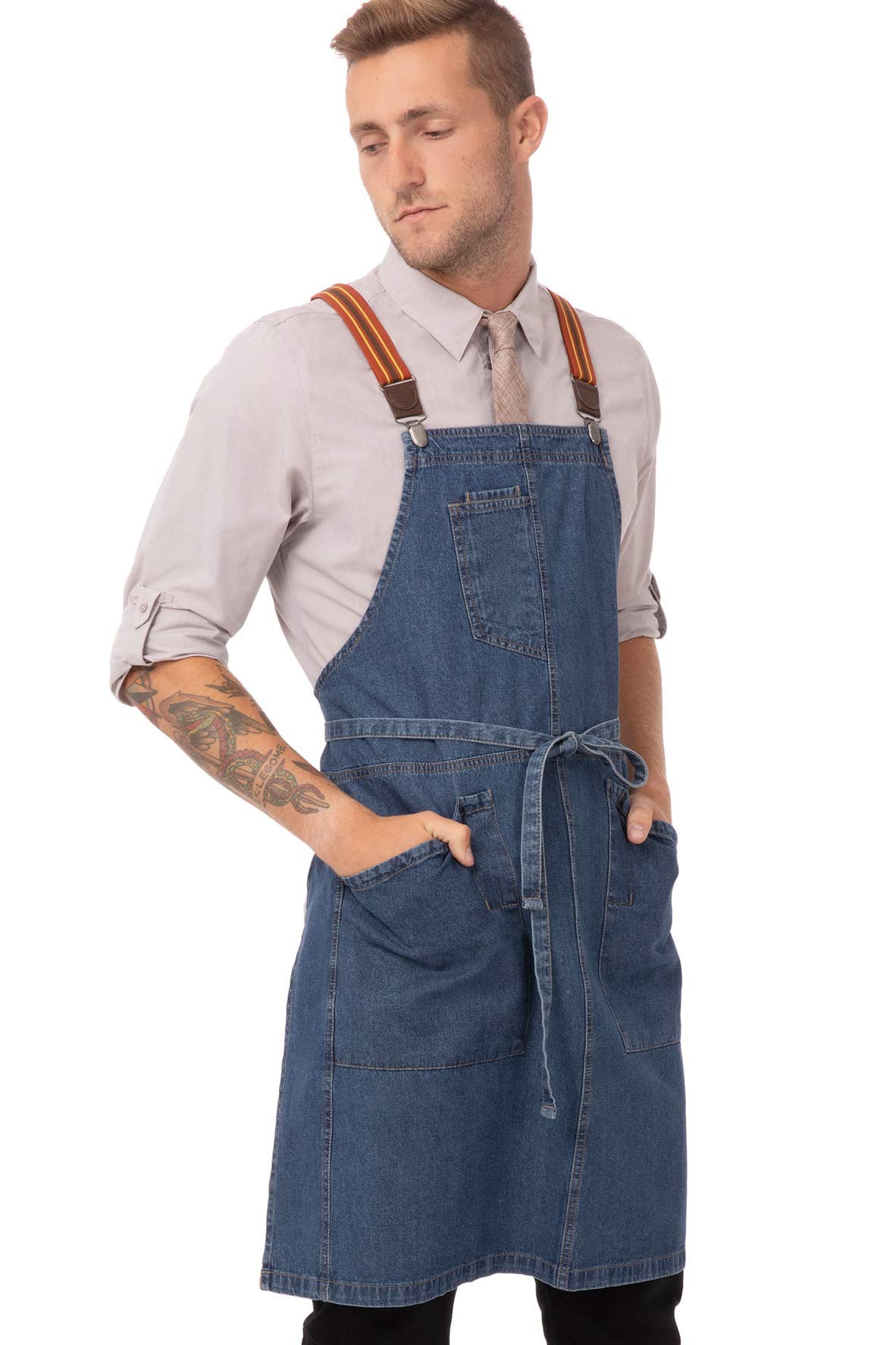 Chef Works Unisex's ABS01MDB0 Work Utility Apron, Medium Blue W/Rust/Clay Suspenders, One Size