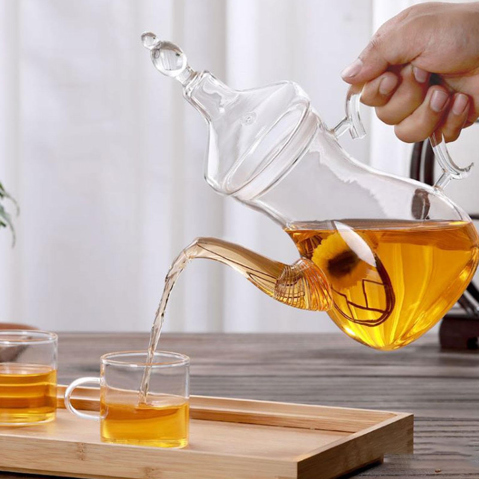 Teekanne aus losen arabischen Gläsern, 1000 ml, hitzebeständig, klares Glas mit Deckel, großes Fassungsvermögen, hochwertiges Borosilikatglas