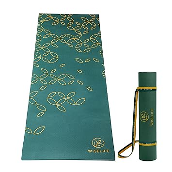WiseLife Printed Yoga Mat + Yoga strap (TPE Material 6mm Extra thick Extra long and wide Exercise mat for workout, fitness, yoga and pilates) (Royal Green) - image, photos