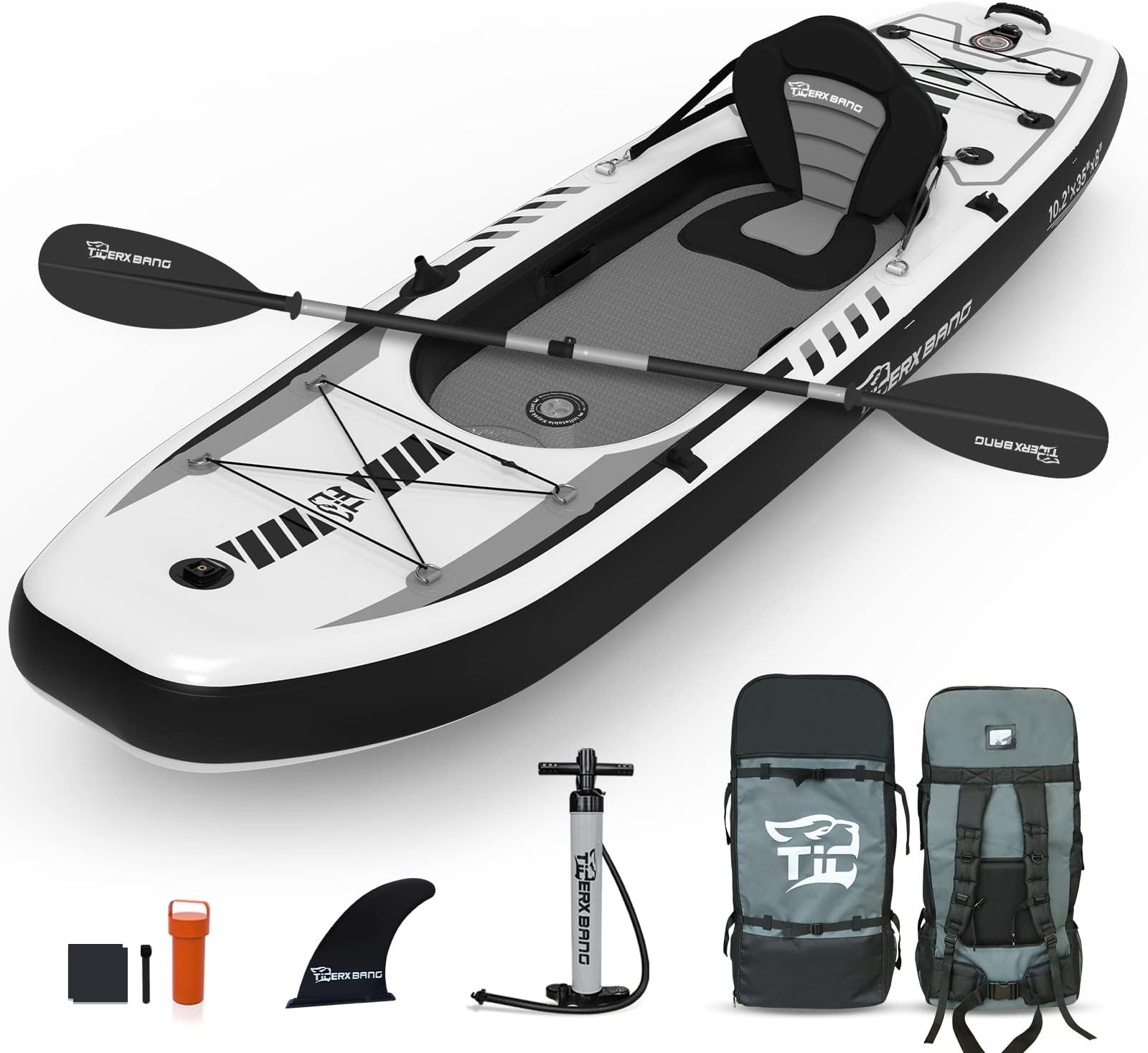 TIGERXBANG 10.2'x35"x8" Inflatable Kayak with Detachable Seat, SUP-Kayak Set Includes Hand Pump/Aluminum Oar/Backpack, Inflatable Boat for Adults/kids | for Fishing, Touring