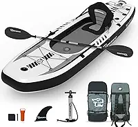 TIGERXBANG Caiaque Inflável De 10,2'X35''X8'' Com Assento Removível, Conjunto Sup-Kayak Inclui Bomba Manual/Remo/Mochila De Alumínio, Barco De Caiaque Para Adultos/Crianças | Para Pesca, Passeio