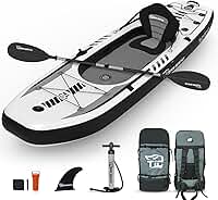 TIGERXBANG Caiaque Inflável De 10,2'X35''X8'' Com Assento Removível, Conjunto Sup-Kayak Inclui Bomba Manual/Remo/Mochila De Alumínio, Barco De Caiaque Para Adultos/Crianças | Para Pesca, Passeio