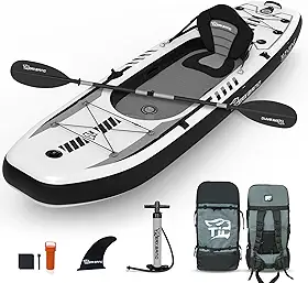 TIGERXBANG Caiaque Inflável De 10,2'X35''X8'' Com Assento Removível, Conjunto Sup-Kayak Inclui Bomba Manual/Remo/Mochila De Alumínio, Barco De Caiaque Para Adultos/Crianças | Para Pesca, Passeio