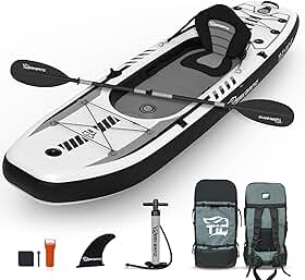 TIGERXBANG Caiaque Inflável De 10,2'X35''X8'' Com Assento Removível, Conjunto Sup-Kayak Inclui Bomba Manual/Remo/Mochila De Alumínio, Barco De Caiaque Para Adultos/Crianças | Para Pesca, Passeio
