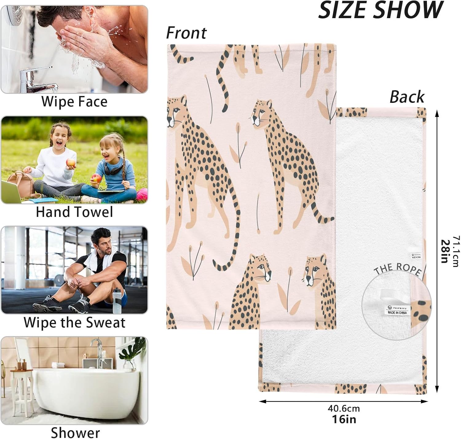 Bolaz Cheetah Leopard Hand Towels 2PCS Soft Cotton Towel Absorbent Bathroom Towel Set 16 x 28 Inches - Image 3