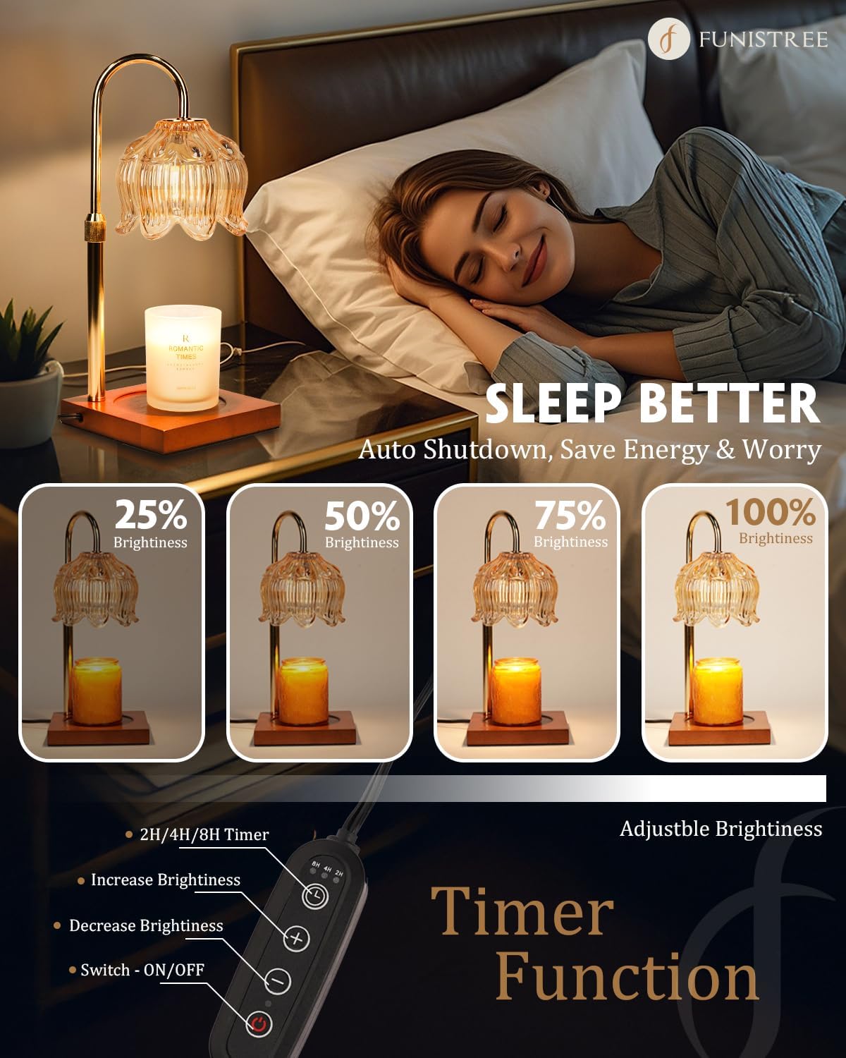 Flower Candle Warmer Lamp with Timer & Dimmer, Adjustable Height Candle Warmer, Birthday Gifts for Women Mom, House Warming New Home Decor, Wax Warmer with 2 Bulbs for Jar Candles