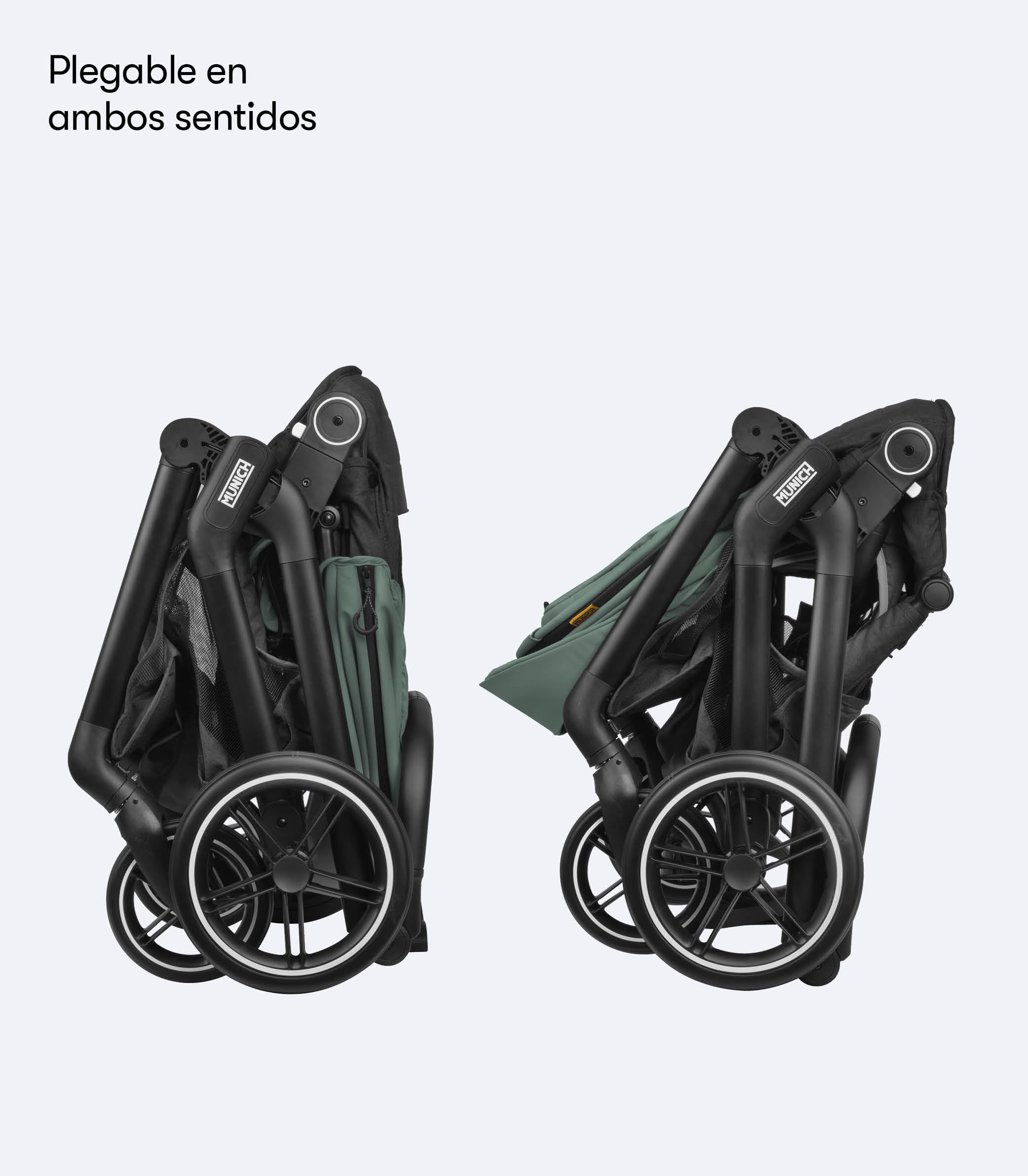 MUNICH Mun5, Cochecito de Bebé 2 en 1, Sistema de viaje, Silla De Paseo y Capazo, Carro Bebe, Fácil plegado, desde el nacimiento hasta 22 kg, Maniobrabilidad, con cubrelluvias, (Verde)
