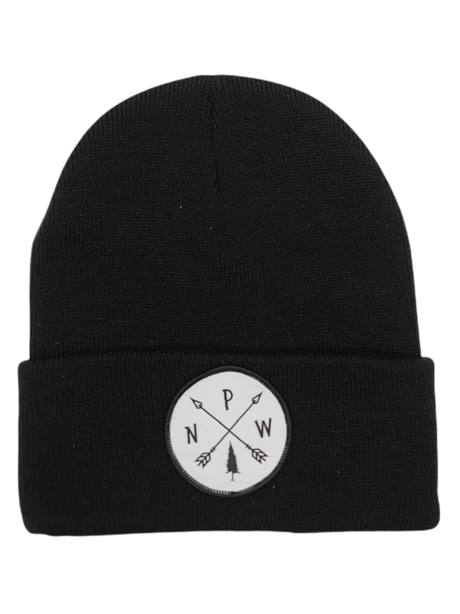 Mens Womens Pacific Northwest PNW Arrows Beanie with PNW Arrows Compass Woven Patch Unisex (Black)