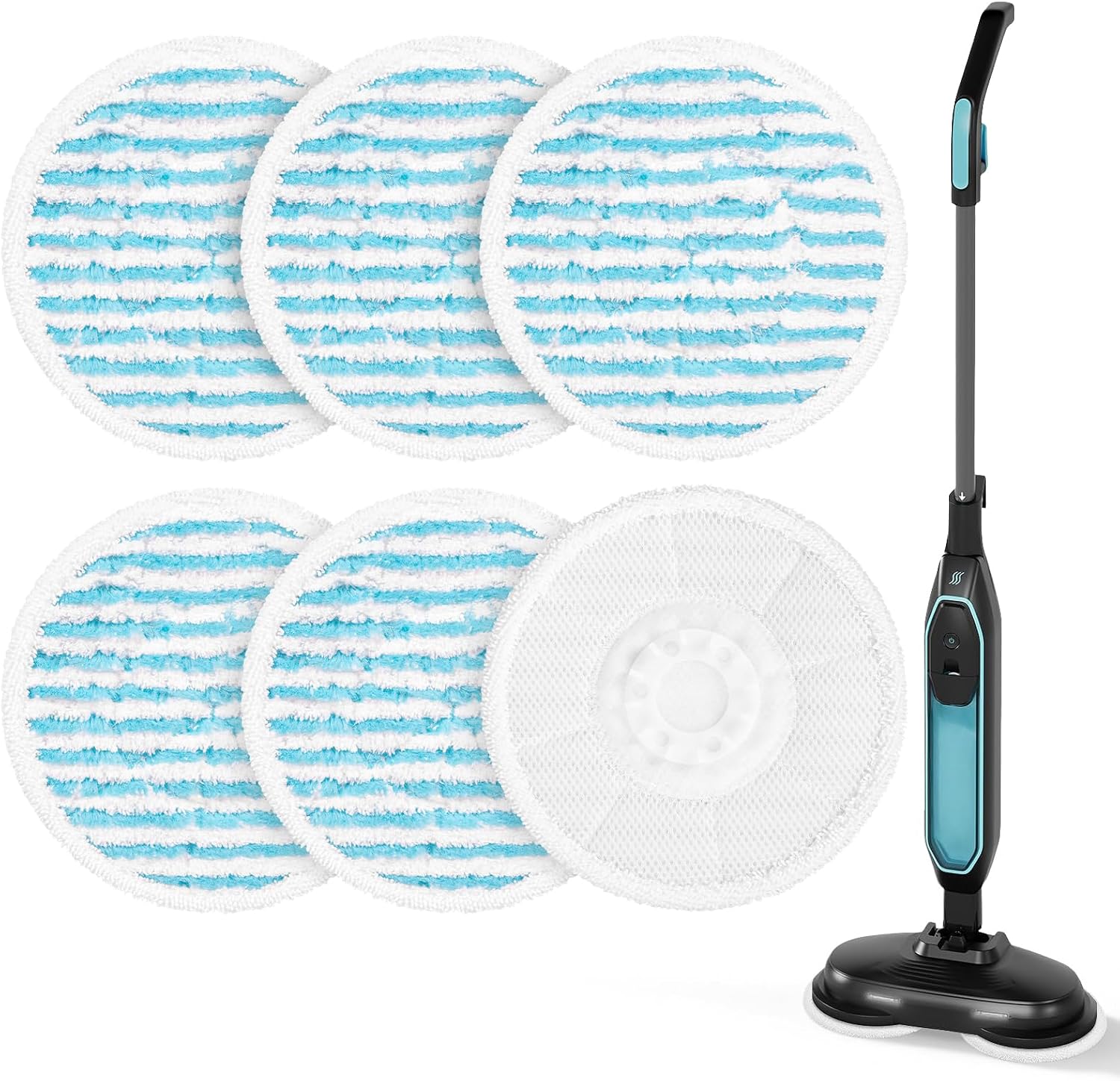 6 Pack Steam Mop Relacement Pads Compatible with Pursteam ScrubMaster Steam Mop Cleaner, Washable Reusable Microfiber Mop Head Refills, Heavy Duty Pads for Cleaning Stains
