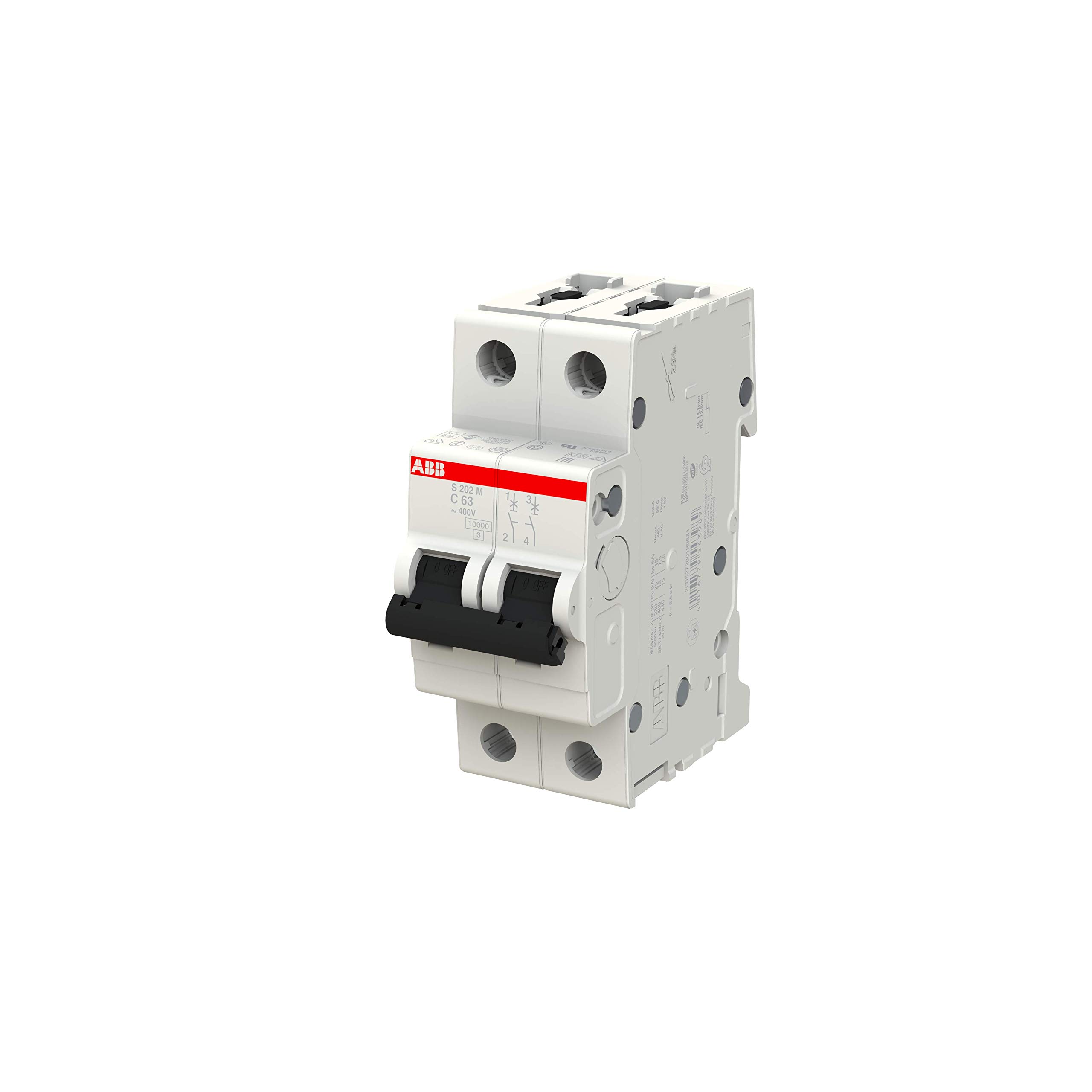 ABB S202M-C63 Miniature Circuit Breaker, 2 Pole, Type C, 10/15kA Breaking Capacity, 63 Amp Current (2CDS272001R0634) - Image 2