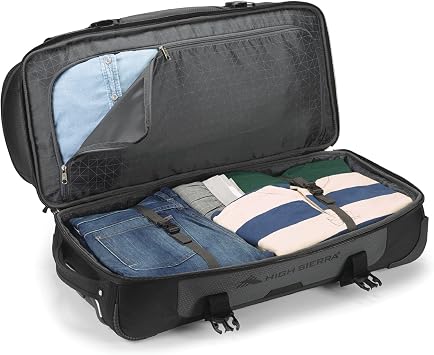 High Sierra 34 Wheeled Rolling Duffle Bag, Lightweight and Durable Weekender Travel Duffle bag with Recessed telescoping pull handle, 89L Capacity, Black