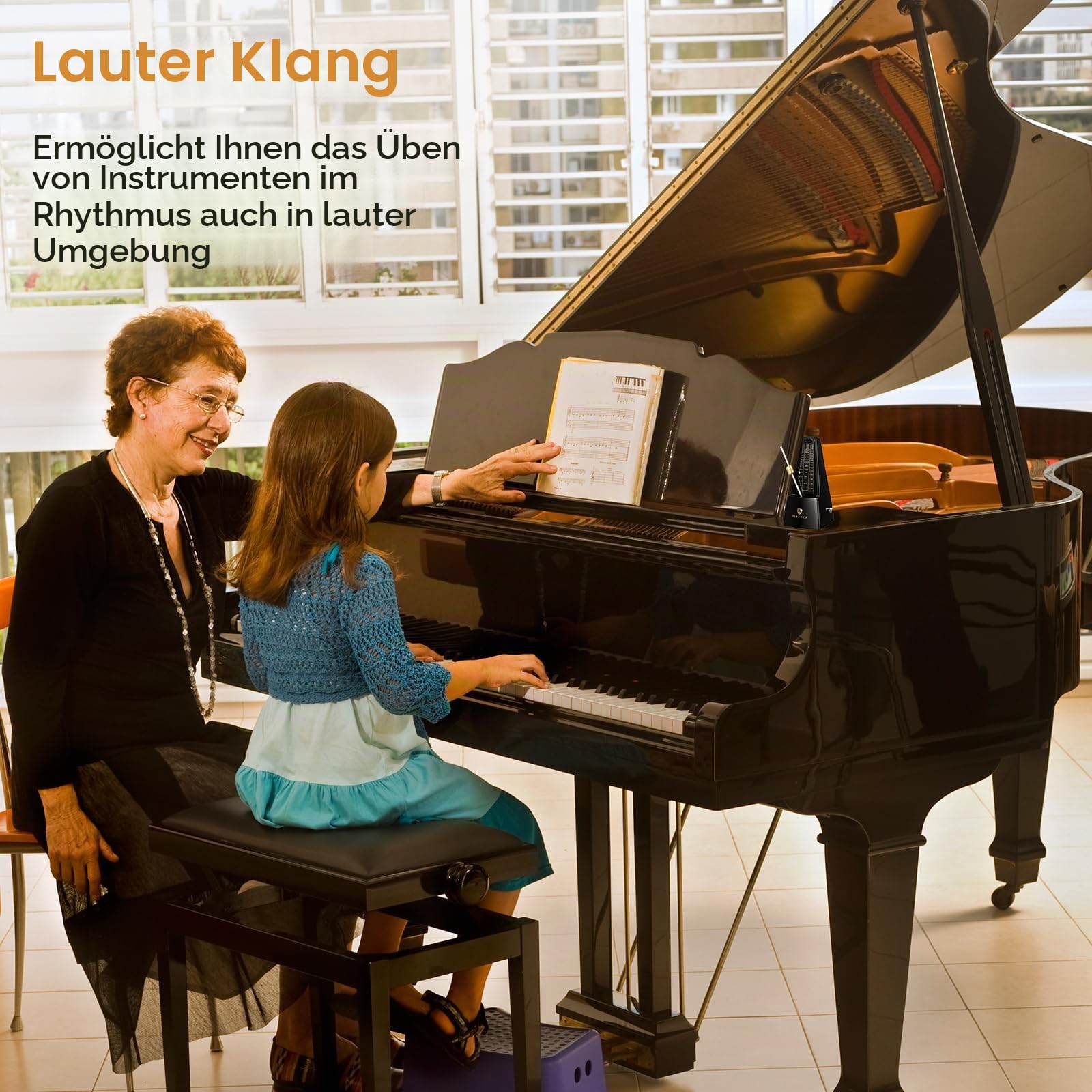 TERENCE Mechanisches Metronom Hochpräzises Metronom Lauter Ton, Geeignet für Klavier Violine Keyboard Bass Gitarre Guzheng Trommel Qinge Geeignet für Erwachsene, Kinder, Anfänger, Profi, Schwarz
