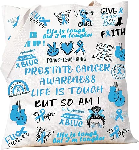 PXTIDY Bolsa de mano para concientización sobre el cáncer de próstata, cinta azul, regalo para sobrevivientes, cáncer de próstata, guerrero, regalo