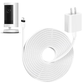 محول طاقة مقاوم للعوامل الجوية ALERTCAM بطول 25 قدمًا لبطارية Ring Spotlight Cam Plus/Pro وبطارية Outdoor Cam Plus، سلك طاقة USB-C مسطح لإمداد كاميرا الأمان بالطاقة المستمرة، أبيض