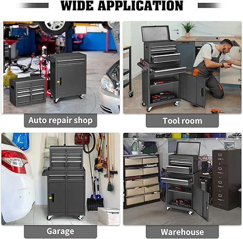 Miniatura 7 de Winado Cofre de herramientas con ruedas y cerradura, caja de herramientas con armario de almacenamiento grande y estante ajustable, caja superior