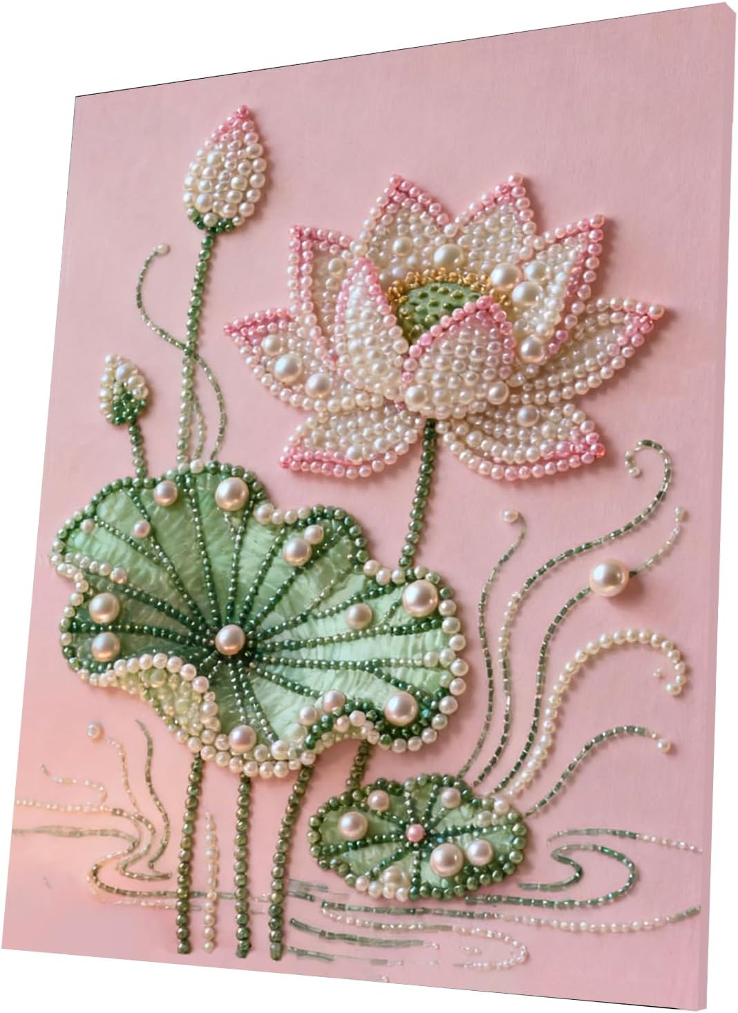 Sulunmo with Frame Diamond Art Kits for Adults,5D Pearl Art Diamond Painting Kits for Beginners,DIY Diamond Dots Pearl Paintings Picture Arts Craft for Adults,Home Wall Decor (Lotus) 40 * 50cm