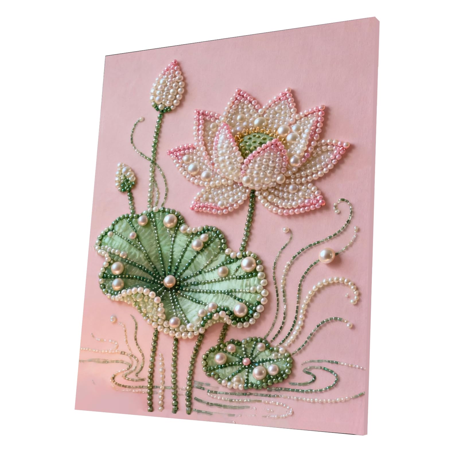 Pearl Painting Kit for Adults, Pearl Art - 3D DIY Diamond Art with Wooden Frame, Sparkling Gemstone Craft for Home Wall Decor, Beginner-Friendly Gift for Women(Flower Lotus)(40 * 50cm)