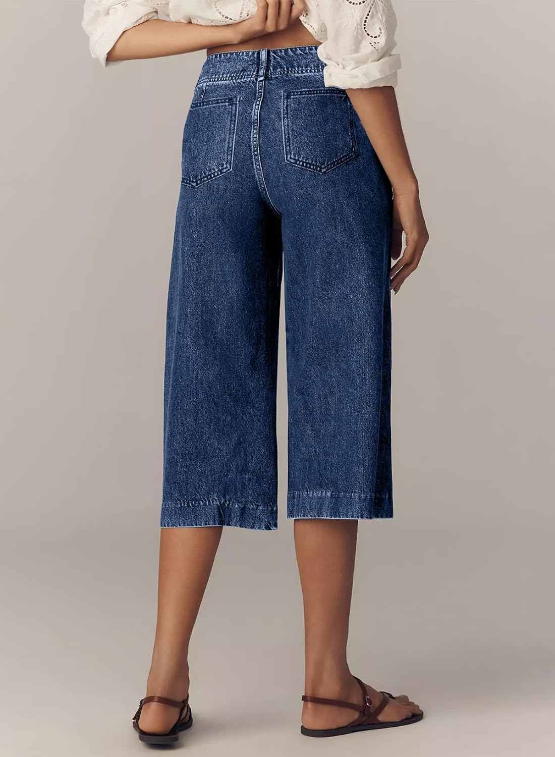 Astylish Capris Jeans for Women Wide Leg High Waisted Stretchy Jean Pants with Slanted Pockets - Image 3