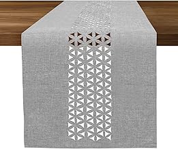 Modern Table Runner, Spring Design, Grey, Boho Style, Washable, Waterproof, 184 x 33 cm