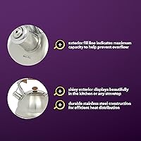 Vista 4 de Mr. Coffee Woodmont - Hervidor de té de acero inoxidable de 2 cuartos con mango de madera, hervidor silbante para estufa, tetera duradera de cocción