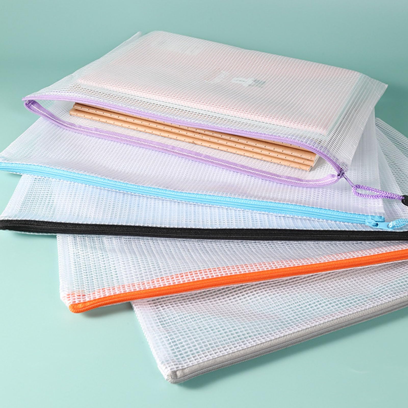 20 Bustine Documenti A4 Impermeabili con Zip - Sacchetti di Plastica a Rete Colorati, Organizzatori di Documenti per Ufficio, Scuola e Viaggio