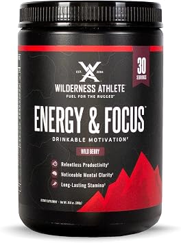 Wilderness Athlete - Energy & Focus | Energy Pre Workout for Women & Men - Energy Powder Drink Mix with Natural Caffeine - Low-Carb, Zero Sugar Workout Powder - 30 Serving Tub Wild Berry