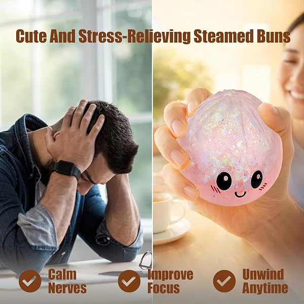 2 Piezas Giant Glitter Dumpling Squishy - Glitter Dumplings con Recipiente de Vapor Squishy Antiestrés para Adultos Y Adolescentes - 4