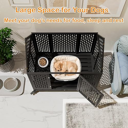 Miniatura 3 de Jaula indestructible para perros de 44 pulgadas, resistente a prueba de escapes, jaula de acero fuerte con impacto para perros grandes y medianos,