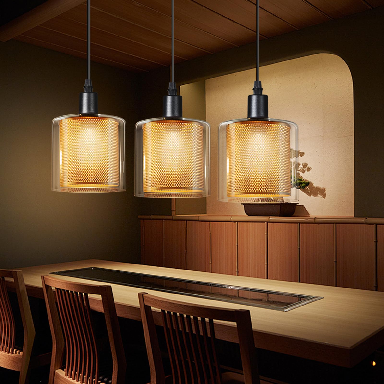 ZMH Lámpara de techo LED Lámpara Colgante Blanco Kit de 3 llamas vidrio y metal altura regulable E14 Estilo para la Sala Comedor Restaurante