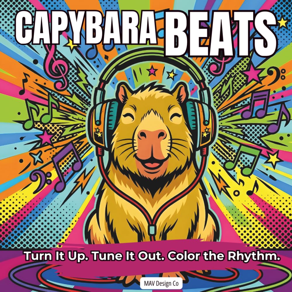 Capybara Beats Turn It Up Tune It Out Color the Rhythm: A Bold Pop Art Comic Book Style Coloring Book for Adults and Teens Featuring Chill Capybaras, ... Relief Designs (Capybara Pop Art Adventures)