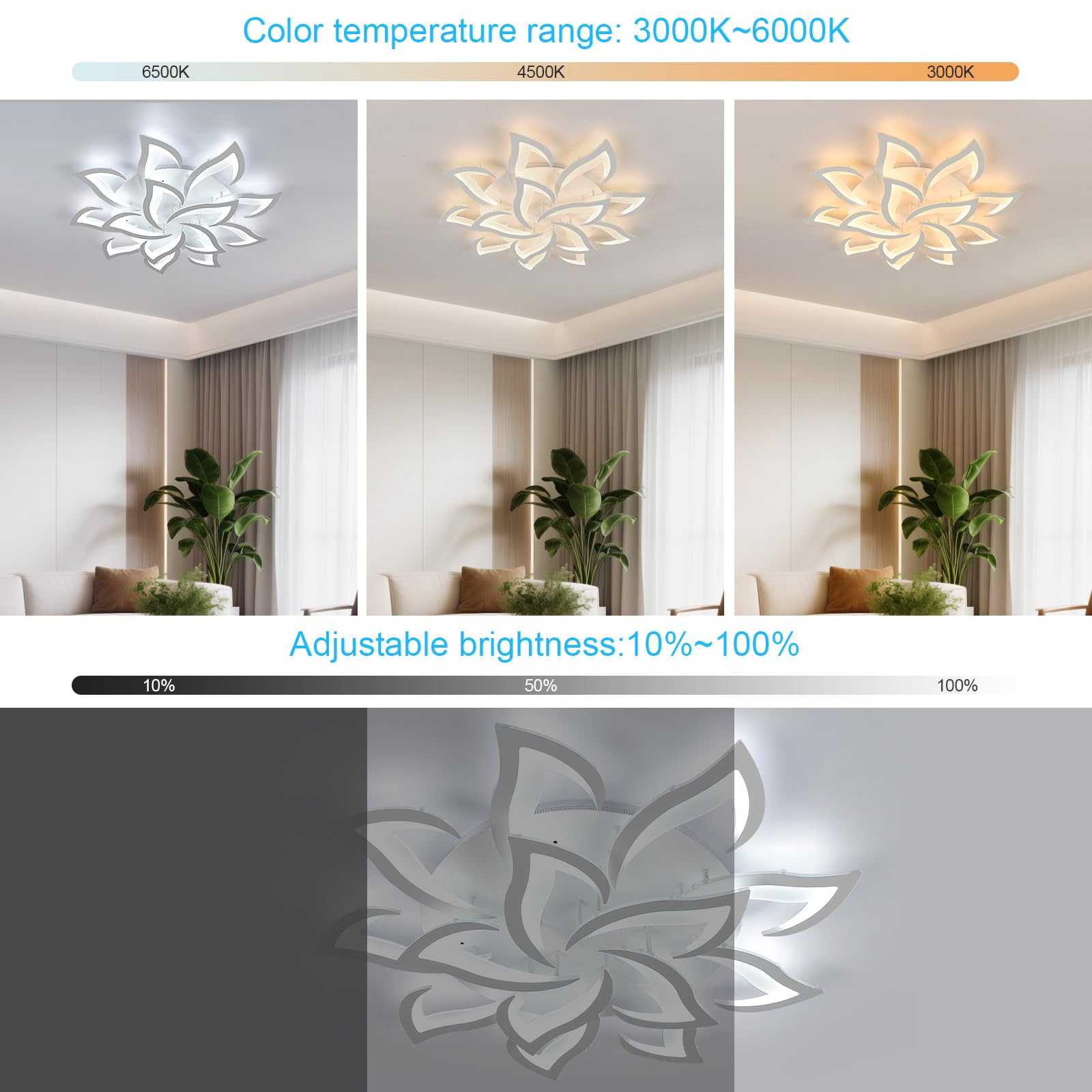 Goeco Lamparas de Techo LED Regulable, 84W Ø 96 CM Plafon LED Techo Forma de Floral con Mando a Distancia 3000K-6500K 14 Pétalos Lámpara de Araña Para Salon Dormitorio, Blanco