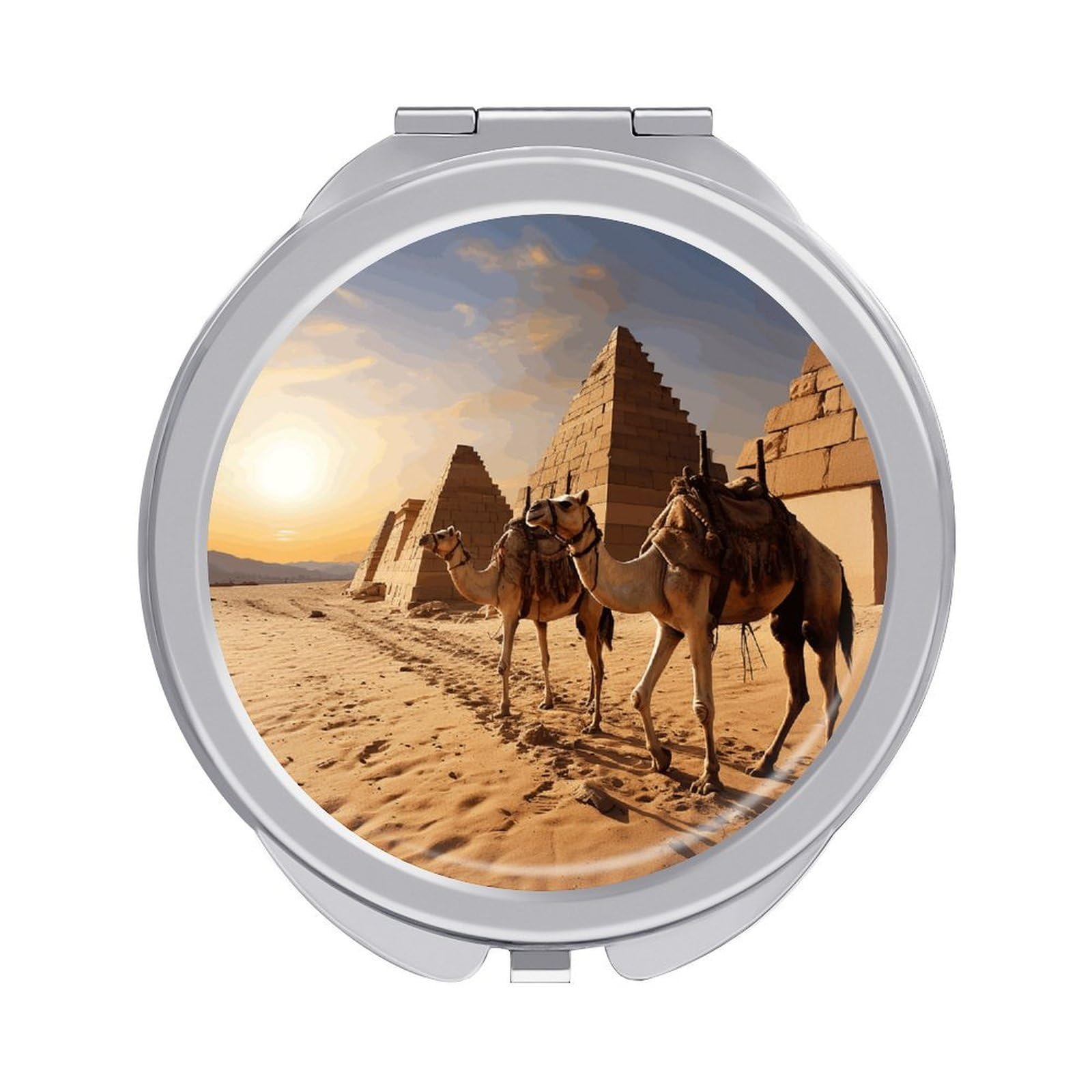 VstaDank Egypt Camels Travel Makeup Mirror 2 X /1 X Magnifying Mini Vintage Pocket Mirror for Purse Small Portable Folding Small Round Mirrors Portable Vanity Mirrors for Women